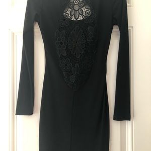 Long sleeve black mini dress lace back size small